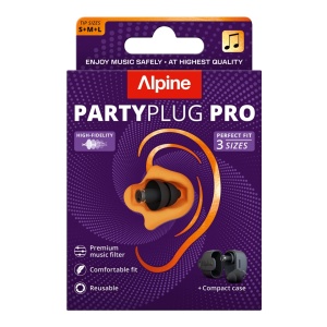 Dopuri de urechi cu filtru muzical profesional pentru festivaluri si concerte, 3 dimensiuni incluse (S/M/L), protectie zgomote SNR 21dB, reutilizabile, negre, ALPINE PartyPlug PRO 2025 ALP20060