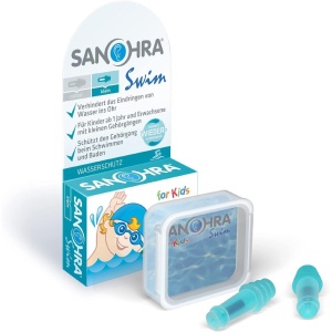 Dopuri de urechi pentru inot, impiedica patrunderea apei in urechi la copii, 1 an+, reutilizabile, hipoalergenice, albastre, SANOHRA Swim Kids - Img 8