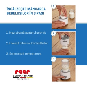 Incalzitor portabil biberoane si alimente pentru bebelusi, 4 trepte temperatura 37-50°C, acumulator cu incarcare USB-C, 3 adaptoare biberon incluse, afisaj temperatura, timer cu oprire automata, independent de priza, Reer Heat2Go 33060 - Img 7