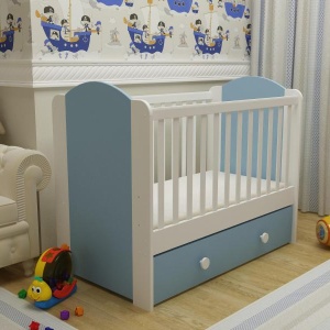 Patut cu sertar MyKids HAPPY cu leganare Alb-Albastru 0121PE