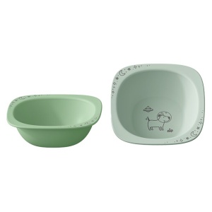 Set 2 castroane nip® Green pentru mancarea copiilor cu motive gravate laser, din materiale naturale regenerabile, fara BPA, fara melamina, lavabile in masina de spalat vase, Made in Germany, 4+ luni, verde, nip 38844