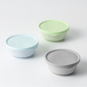 Set 3 boluri cu capac hrana bebelusi Miniware, 100% din materiale naturale biodegradabile, Aqua+Grey+Keylime - Img 2