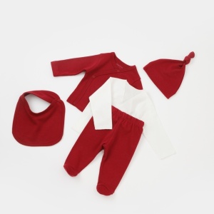 Set de 5 piese pentru nou nascut - 100% bumbac organic - Rosu, BabyCosy - Img 2