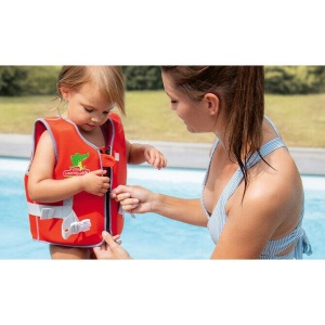 Vesta de inot pentru copii, ajustabila, 19–30 kg (3-6 ani), marimea M, rosie, cu imprimeu crocodil, Reer MySwimBuddy Swim Vest M, 66044 - Img 4