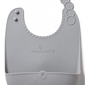 Baveta bebelusi Miniware Roll & Lock, 100% din silicon alimentar, Grey - Img 2
