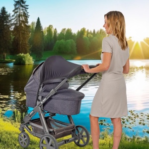 Copertina protectie solara carucior copii, UV 50+, parasolar universal reglabil, protectie vant si ploaie, material elastic, montare rapida, Reer ShineSafe 84251 - Img 11