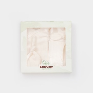 Cutie 4 piese pentru nou nascut - 100% bumbac organic - Ecru, BabyCosy
