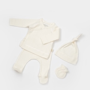 Cutie 4 piese pentru nou nascut - 100% bumbac organic - Ecru, BabyCosy - Img 3