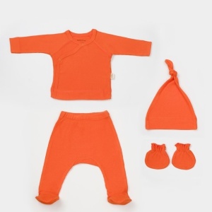 Cutie 4 piese pentru nou nascut - 100% bumbac organic - Portocaliu, BabyCosy - Img 2