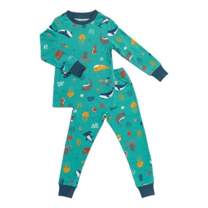 Pijama 100% bumbac organic, Under the Sea, 7-8 ani - Img 5