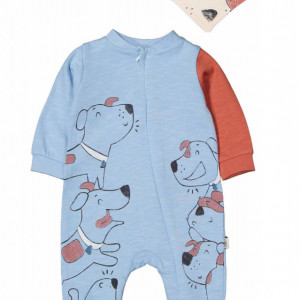 Salopeta cu baveta pentru bebelusi Dogs, Tongs baby (Culoare: Albastru, Marime: 0-3 Luni) - Img 2