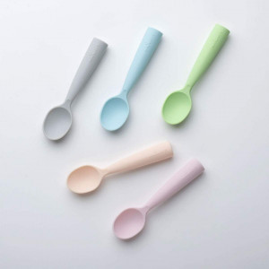 Set de lingurite bebelusi Miniware, 100% silicon alimentar, Grey+Keylime - Img 5