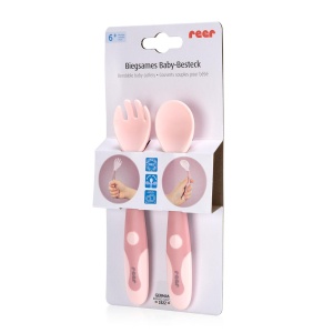 Tacamuri flexibile pentru copii, lingurita si furculita, fara BPA, roz, 6+ luni, Reer 23044 - Img 3
