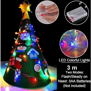 Brad de Craciun din Fetru model Conic 3D, 75x50 cm, 18 decoratiuni si banda LED inclusa Bambinice BN038 - Img 5