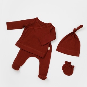 Cutie 4 piese pentru nou nascut - 100% bumbac organic - Caramiziu, BabyCosy - Img 6