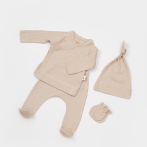 Cutie 4 piese pentru nou nascut - 100% bumbac organic - Mink, BabyCosy - Img 3