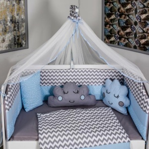 Lenjerie MyKids 10 piese Cloud gri-albastru fara baldachin 120x60 cm - Img 2