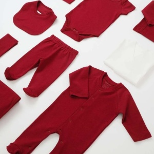 Set de 10 piese pentru nou nascut - 100% bumbac organic - Rosu, BabyCosy - Img 6
