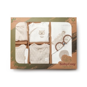 Set de 10 piese pentru nou nascut, 100% bumbac organic, TeddyBear, BabyCosy