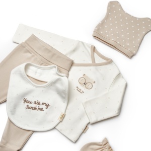 Set de 5 piese pentru nou nascut, 100% bumbac organic, TeddyBear, BabyCosy - Img 9