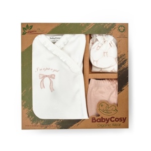 Set de 5 piese pentru nou nascut, Bow, powder, BabyCosy