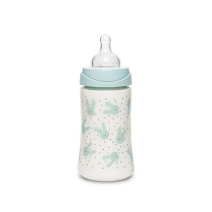 Biberon 270 ml cu tetina rotunda din silicon, 3 fluxuri, iepuras verde Hygge Suavinex - Img 3