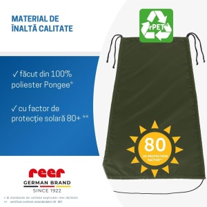 Copertina solara carucior copii, protectie UV UPF 80+, parasolar universal reglabil, protectie vant si ploaie usoara, prindere elastica universala, montare rapida, verde, Reer ShineSafe 84313 - Img 5