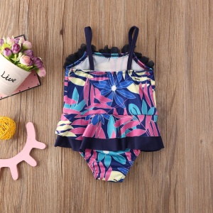 Costum de baie mov cu frunze si floricele aplicate Drool - Img 3