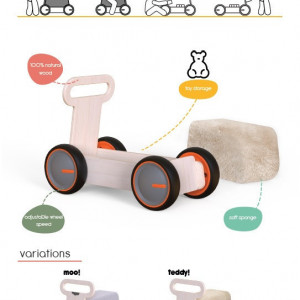 Jucarie din lemn 3 in 1 Ursulet DriveMe Soft: masinuta ride-on, premergator si carucior de jucarii MamaToyz - Img 7