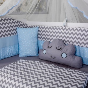 Lenjerie MyKids 10 piese Cloud gri-albastru fara baldachin 120x60 cm - Img 3