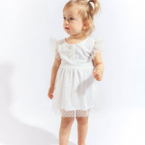 Rochita eleganta cu tulle pentru fetite, Tongs baby (Culoare: Ecru, Marime: 9-12 luni) - Img 4