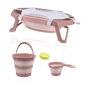Set cadita pliabila de baie Babyjem, 5 piese, somon