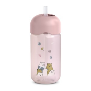 Sticla de apa fara picurare, Bears, 340 ml, roz, Suavinex