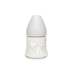 Biberon 150 ml cu tetina rotunda din silicon, debit lent, iepuras gri Hygge Suavinex - Img 2