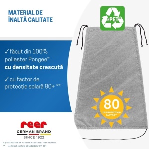 Copertina solara carucior copii, protectie UV UPF 80+, parasolar universal reglabil, protectie vant si ploaie usoara, prindere elastica universala, montare rapida, gri melange, Reer ShineSafe 84301 - Img 5