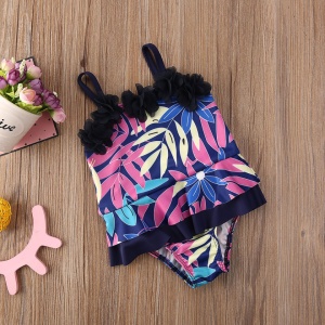 Costum de baie mov cu frunze si floricele aplicate Drool - Img 6