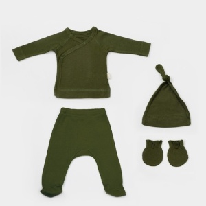 Cutie 4 piese pentru nou nascut - 100% bumbac organic - Verde, BabyCosy - Img 2
