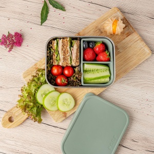 Cutie de pranz pentru alimente, din inox, cu compartimente din silicon, capac din silicon, fara BPA, lavabile in masina de spalat vase, Reer Lunchbox 25143 - Img 2