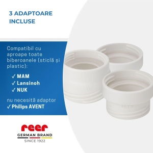 Incalzitor portabil biberoane si alimente pentru bebelusi, 4 trepte temperatura 37-50°C, acumulator cu incarcare USB-C, 3 adaptoare biberon incluse, afisaj temperatura, timer cu oprire automata, independent de priza, Reer Heat2Go 33060 - Img 5