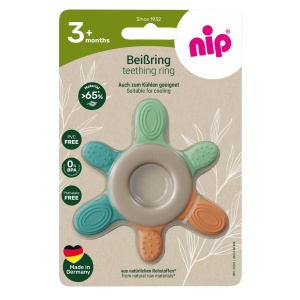 Inel de dentitie pentru bebelusi nip® Green, masaj gingii si primii dintisori, din materiale naturale, fara BPA, fara ftalati, fara PVC, Made in Germany, 3+ luni, nip 38787