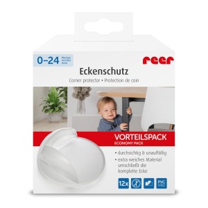 Pachet economic 12 protectii universale pentru colturi, din plastic transparent, cu banda adeziva, rezistente la muscaturi, fara PVC, Reer 82069 - Img 2