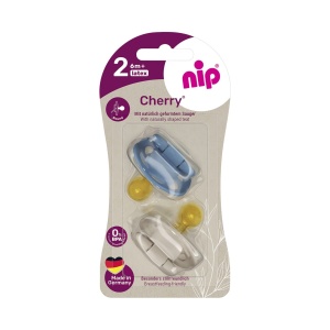 Set 2 suzete Nip Cherry Boy cu tetina rotunda din latex natural, 6+ luni, nip 38883