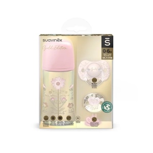 Set biberon 270ml + suzeta 0-6m + lantisor Roz Gold Premium