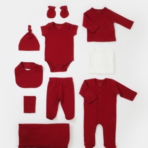 Set de 10 piese pentru nou nascut - 100% bumbac organic - Rosu, BabyCosy - Img 2