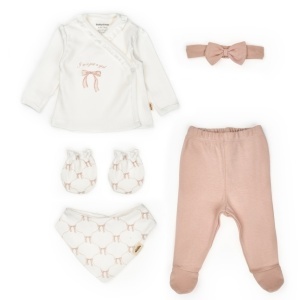Set de 5 piese pentru nou nascut, Bow, powder, BabyCosy - Img 3