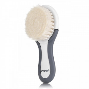 Set perie si pieptene ingrijire bebelusi, cu par natural de capra, alb cu gri, BabyCare Hair, Reer 81070 - Img 6