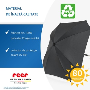 Umbrela parasolar carucior copii, protectie UV 80+, forma patrata 80 cm, reglabila 180°, prindere universala anti-alunecare, negru, Reer ShineSafe 84261 - Img 11
