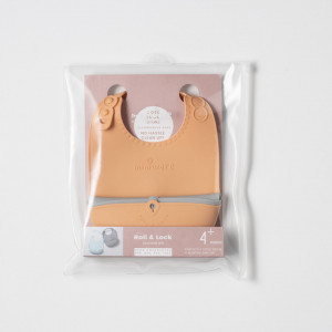 Baveta bebelusi Miniware Roll & Lock, 100% din silicon alimentar, Toffee - Img 5