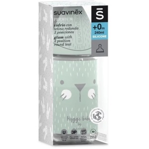 Biberon din sticla 240 ml cu tetina rotunda din silicon, 3 fluxuri, pisica verde Hygge Suavinex - Img 5