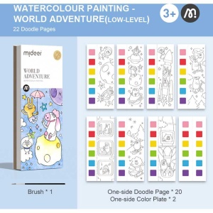 Carte de colorat cu apa, pensula de pictat si culori incluse, 19 x 8 x 1.3 cm, World Adventure Mideer MD4225 - Img 2